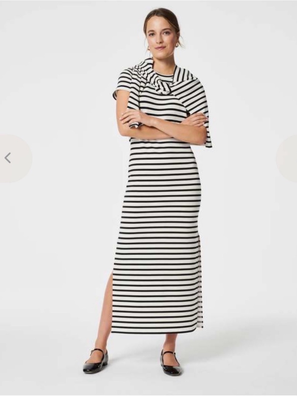 Spanx AirEssentials Striped Maxi TShirt Dress Black White Size Medium